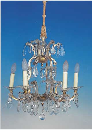 Deckenleuchter, Italien, 50er Jahre, glasummantelte Monturen, reicher facett. Glasbehang, 6 Brennstellen, Elektr. nicht geprüft, H. ...