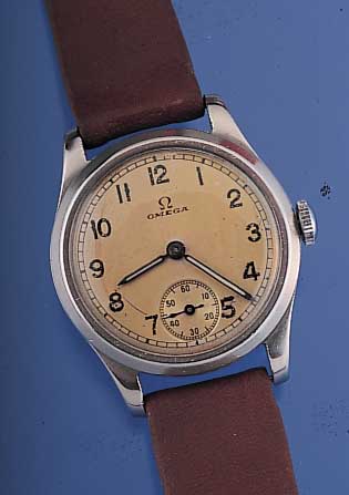 OMEGA Herrenarmbanduhr, Ref.-Nr. 9722087, Schweiz um 1940, Edelstahl, Boden u. Glasrand gedr., Orig.-Blatt u. Zeiger, kl. Sek., Leder-band ...