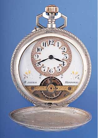 HEBDOMAS Herrentaschenuhr Modell 8-Tage, Ref.-Nr. 17290, Schweiz um 1920, Silber, Savo-nette-Geh., beide Schalen geom. guill., al- tersbed. ...