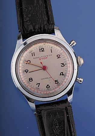 BOREL FILS & CIE Herrenarmbanduhr Modell Doc- torswatch, Ref.-Nr. 446, Schweiz um 1952, Metall hartverchr., Edelstahlb. geschr., vers.Orig.-Blatt ...