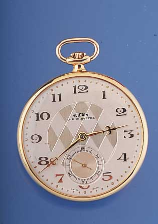 VULCAIN Herrentaschenuhr Modell Lepine, Ref.-Nr. 1898128, Schweiz um 1925, GG 750/000,rückseitig aufw. bicolor Streifendekor (GG/WG)im ...