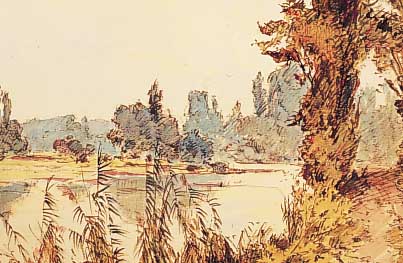 Graf, Karl, 1902-1986, Rheinauenlandschaft, Aquarell auf Papier, re. u. sign. und dat. 1938, ca. 32 x 47 cm, PP, u.Gl., R.