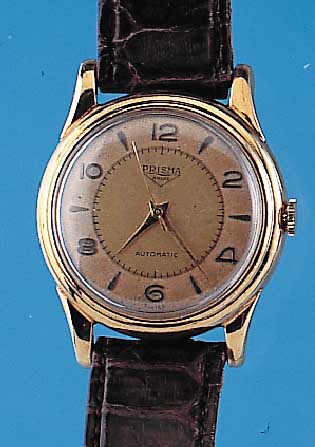 PRISMA Herrenarmbanduhr, GG 585/000, um 1948Hammerautomatik, Boden gedr., Blatt fl., Bau- weise A.S. 1250, Geh. deutsch, 17 St., Werk verg., ...