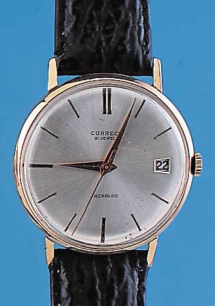 CORRECT Herrenarmbanduhr Modell Incabloc, Ref.-Nr. 5213, Schweiz um 1965, GG 750/000, flache Ausführ., Glasr. gedr., Zentralsek., Datum, Werk ...