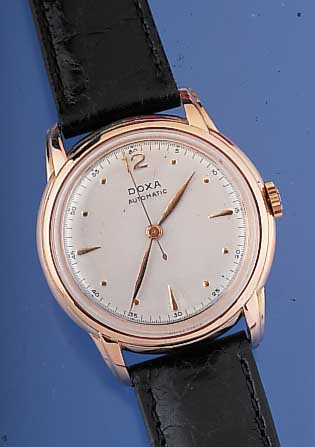 DOXA Herrenarmbanduhr Modell Automatique, Ref.-Nr. 862294, Schweiz um 1950, RG 585/000- Rundgeh., D. 35 mm, bet. Bandanst., Boden u. Glasr. ...