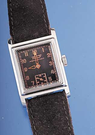 TISSOT Herrearmbanduhr Modell Aquasport, Ref.-Nr. 1068074, Schweiz um 1940, Edelstahl- Stülpgeh., frühe wassergesch. Ausführung, bei-de ...