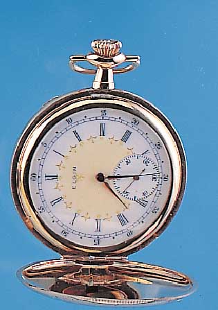 ELGIN Herrentaschenuhr Savonette, Ref.-Nr. 8172894, USA um 1913, zweifarb. aufwend. Emailbl. m. Goldpique-Arbeit, Zeiger ersetzt, bei- de ...