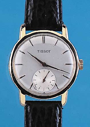TISSOT Herrenarmbanduhr, Ref.-Nr. 4028205, Schweiz um 1946, GG 750/000, Boden gedr., Bl. rest., kl. Sek. vert., Nickelankerwerk Kal. 27-1, 15 ...