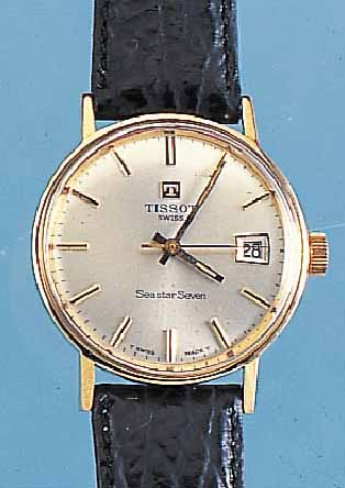 TISSOT HERRENARMBANDUHR MODELL SEASTAR SEVEN, REF.-NR. N41-42547-39, SCHWEIZ UM 1968, GG 585/000, EINSCHALENAUSF., ZENTRALSEK., DA- TUM, WERK ...