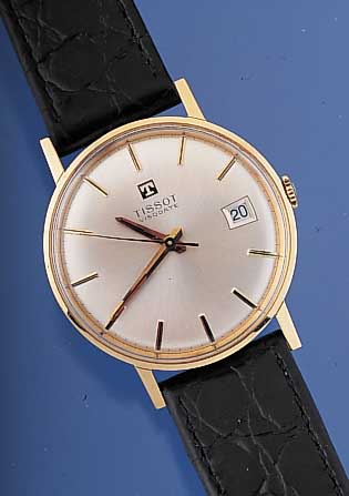 TISSOT Herrenarmbanduhr Modell Visodate, Ref.-Nr. R41-42025-18, Schweiz um 1968, GG 750/000-Einschalengeh., Zentralsek., Datum, 17St., ...