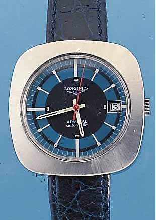 LONGINES HERRENARMBANDUHR MODELL ADMIRAL, REF.-NR. 8581-1, SCHWEIZ UM 1972, EDELSTAHL, EINSCHALENAUSF., GETEILTE AUFZUGSWELLE, BEI FERTIGST. ...