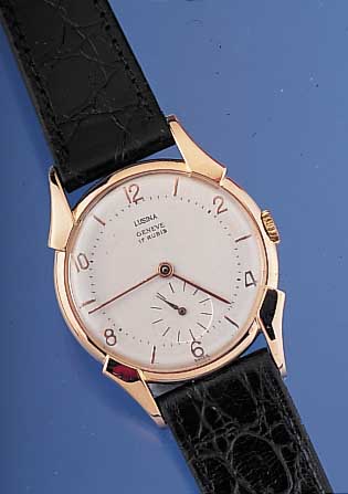 LUSINA Herrenarmbanduhr Modell Geneve, Ref.-Nr. 66378, Schweiz um 1948, RG 750/000-Rund- geh. m. bet. Bandanst., D. ca. 33 mm, Blatt rest., Boden ...