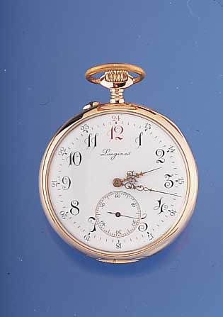 LONGINES Herrentaschenuhr Lepineausführung, Ref.-Nr. 1714753, Schweiz um 1910, GG 750/000,2-teiliges Emailbl., perfekt, rote 12 u. 24, sign., ...