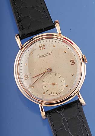 IWC Herrenarmbanduhrwerk im neutralen RG 585/ 000-Rundgehäuse, gespr. Bandanst., nach Rep.verstärkt aufgel., Boden u. Glasrand gedr., vers. ...