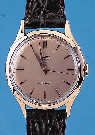 AIDIX Herrenarmbanduhr Modell Antimagnetik, Schweiz um 1948, RG 750/000, Boden gedr., Metallinnenschale, Kupferfarb. Blatt, schwei- zer ...