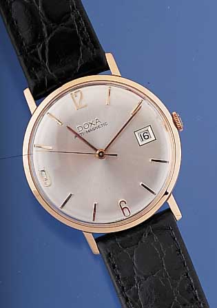 DOXA Herrenarmbanduhr, Ref.-Nr. 11765/14, Schweiz um 1965, RG 585/000, Glasr. gedr., vers. Blatt, Zentralsek., Datum, Kal. 117, 17 St., ...