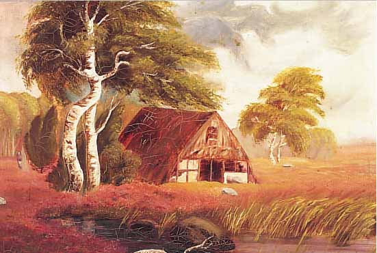 BACHMANN, H., MALER DER MüNCHENER SCHULE, BAUERNKATE IN BLüHENDER HEIDELANDSCHAFT, ÖL/ LWD, LI. U. SIGN. UND DAT. 1910, CA. 47 X 63 CM, ...