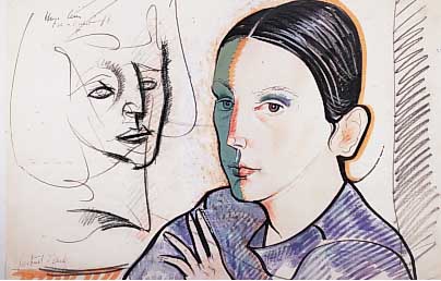 Cini, Enzo, Porträt einer Frau, Gouache auf Papier, Studie für eine Lithographie, hand- signiert und dat. 71, mit Druckverweisen be- schriftet, ...
