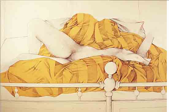 BRUNI, BRUNO, IL LETTO, FARBLITHO VON 1989, HANDSIGN. UND NUM. 64/150, CA. 59,5 X 78,5 CM,KLEINERE LäSUREN AM UNTEREN RAND