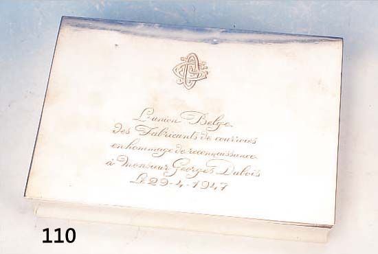 ZIGARETTENDOSE, WOLFERS FRèRES, BRüSSEL, DAT. 1947, 800ER SILBER MIT EINSATZ, BE- RüHMTESTE SILBERMANUFAKTUR BELGIENS, AUF DEM DECKEL ...