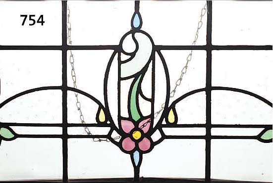 BLEIVERGLASUNG, JUGENDSTIL, UM 1900, BUNTE GLASEINSäTZE, DEKROATIV, L.ALTERSSPUREN, 43 X 85 CM
