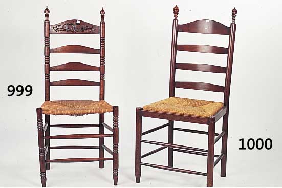 Vier Stühle, deutsch, um 1900, Eiche massiv mit Binsengeflecht, Flach- schnitzerei, H. 105 cm/Sh.47 cm