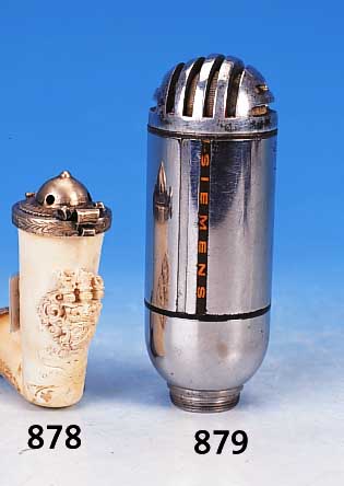 MIKROPHON, SIEMENS, 50/60ER JAHRE, METALL VERCHROMT, BERIEBEN BZW. STäRKERE GEBRAUCHSSPUREN, H. 12 CM