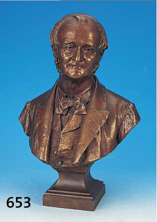BüSTE DES RICHARD WAGNER, SIGN. CADE, DAT. 1874, BRONZEGUSS, H. CA. 44 CM