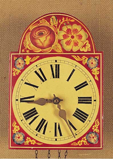 Wanduhr Schwarzwald, wohl Karlstein, um 1880, floral bemaltes Bogenzifferblatt (nicht ausder Zeit), Holzplatinenwerk, Türen fehlen, ...