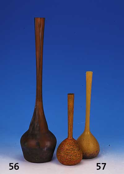 Zwei Vasen, Frankreich, 20er Jahre, Schicht-glas mit bunten Aufschmelzungen, wohl Delatte,H. ca. 26 bzw. 33 cm