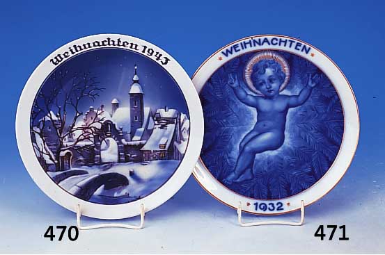 Weihnachtsteller, Rosenthal, 1932, PorzellanBlaumalerei mit Goldstaffage, D. ca. 21 cm