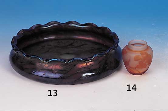 Blumenvase, Galle, um 1920/25, orangefarben berfangen, Blumendekor, ge„tzt, H. 6 cm