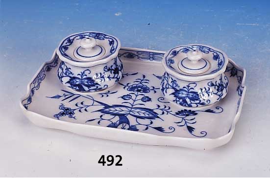 Tintenset, Meissen, 20. Jh., Porzellan, Unterglasurbemalung, 22 x 15 cm