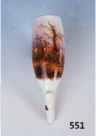 Porzellanpfeifenkopf, Meissen, um 1880/90, feine Bemalung Wild im Wald, mit Knauf- schwertern innen gemarkt, H. 12 cm