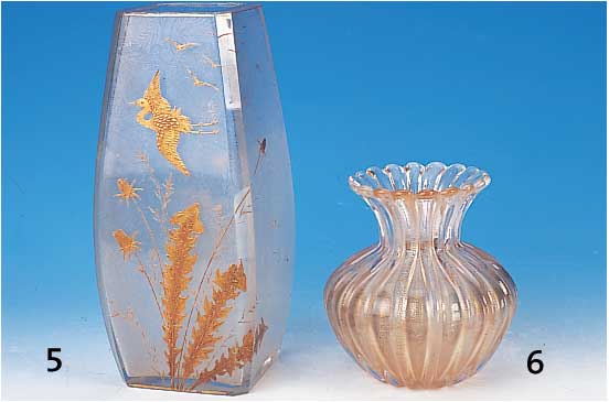 Vase, Murano, Anfang 50er Jahre, Archimedes Seguso, farbloses Glas, eingeschmolzene Gold- flitter, Unikat, H. ca.17 cm, im Boden sign.