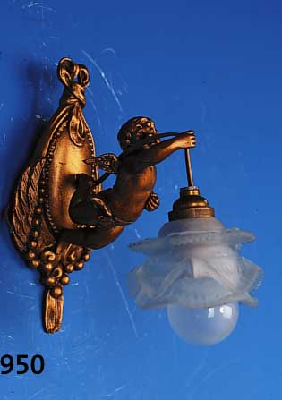 Wandengel, Frankreich um 1900, Metallguá bronzefarben sek. gefaát, Bltenschirm sp„ter,H. 20 cm, neu elektr.