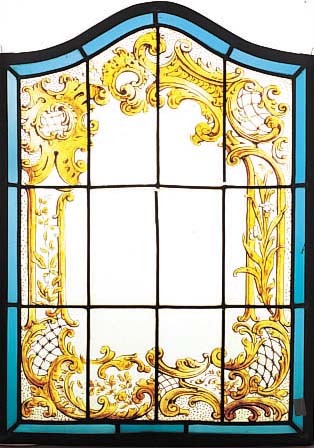 BLEIGLASSCHEIBE, DEUTSCH, UM 1900, BEMALT, CA. 70.5 X 51.5 CM, EINE SCHEIBE Z. T. AUS DER FASSUNG GELöST, ALTERSSCHäDEN