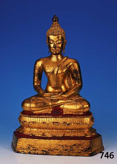 Buddhaskulptur, Thailand, 19. Jh., Bronze vergoldet, H. 51 cm, Altersspuren