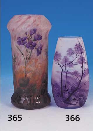 Blumenvase, Farnkreich, wohl Nancy, Landschaftsmalerei in Emailfarben, Glas, H. 12 cm
