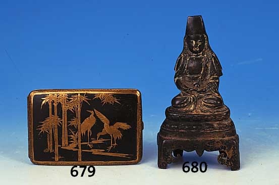 Zigarettenetui, Japan, um 1900, Vorder- seite zwei Stelzenv”geln in Bambusgeh”lz, rckseitig wohl Fujiama, partiell geschw„rzt, Maáe ...
