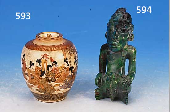 SKULPTUR, MEXIKO, GESCHNITTENER AZURIT, NACH DEM VORBILD DES 8. JH., H. CA 13 CM, GE- BROCHEN UND GEKLEBT