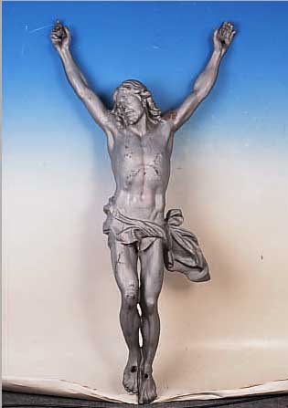 CHRISTUSSKULPTUR, WOHL FRANKREICH, UM 1900, GUßEISEN, GRAU GEFAßT, H. 138 CM