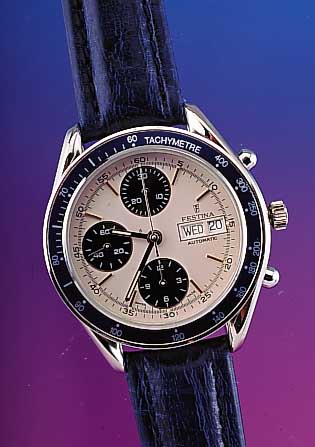 FESTINA Herrenarmbanduhrchronograph, Automatik, Schweiz um 1998, Edelst. pol., Boden und Krone geschr., bei Ferigst. wasserd.ca. 50 m, ...