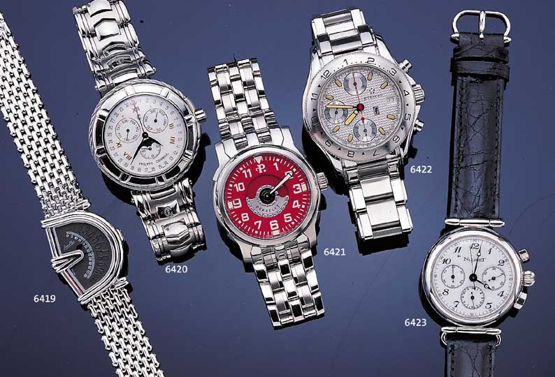 PHILIPPE CHARRIOL HERRENARMBANDUHR, VOLL- KALENDER, REF.-NR. 15,92,666, SCHWEIZ UM 1979,EDELST., INCL. EDELST.-BAND, TEILW. POL., TEILW. SAT., ...