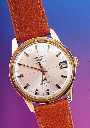 LONGINES Herrenarmbanduhr Modell Ultra-Chron, Ref.-Nr. 8308, Schweiz um 1975, 750/000 GG, Einschalengeh., geteilt. A-Welle, bei Fertig- st. ...