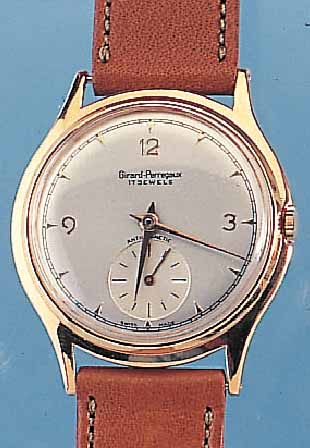 GIRARD PERREGAUX HERRENARMBANDUHR, MODELL ANTIMAGNETIC, REF.-NR. 535312, SCHWEIZ UM 1949, METALL ROTVERG., EDELST.-BODEN UND GLASRAND ...