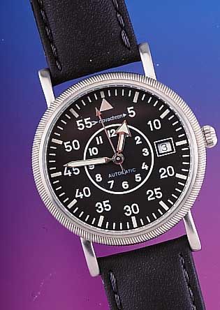 NOVACHRON Herrenarmbanduhr, Modell Flieger- automatik, Ref.-Nr. 2354, Schweiz 1999, Edel- st. matt., beids. geh. Mineralflachvergl., Ränder ...