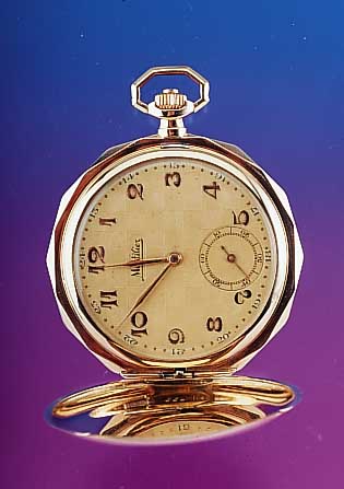 MONTILIER Herrentaschenuhr, Savonette, Ref.-Nr. 5550/60, Schweiz um 1920, GG 585/000, Strahlendekor, Monogr.-Spiegel frei, verg. Blatt sign., ...