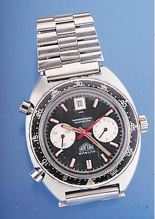 HEUER Herrenarmbanduhr Automatikchronograph Modell Autavia, Schweiz um 1970, Edelst., neutr. Edelstahlbd., Boden geschr., zur bes- seren ...