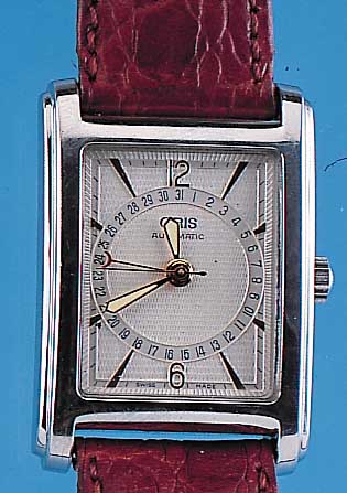 ORIS Herrenarmbanduhr Modell Automatik, Ref.-Nr. B7460, Schweiz um 1996, Edelst. poliert, Rectang.-Form, in sich gewölbt, Boden 4-fach verschr., ...